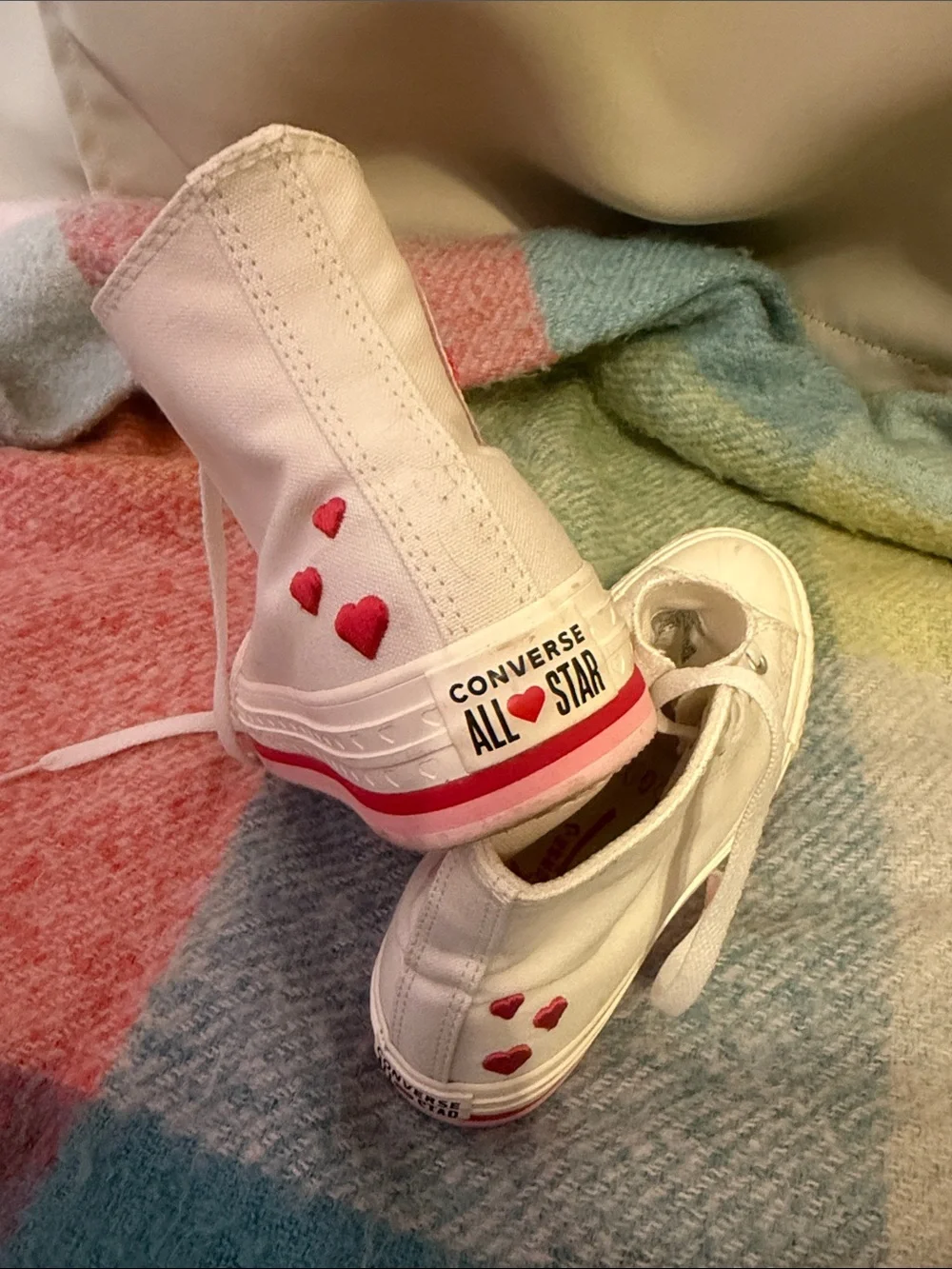 White Kids High-Top Converse with Red Heart Accent